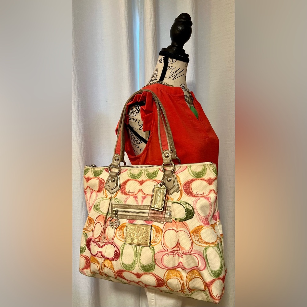 Rare Vintage Coach Poppy Multi Color Dream C Glam Bag and Wallet